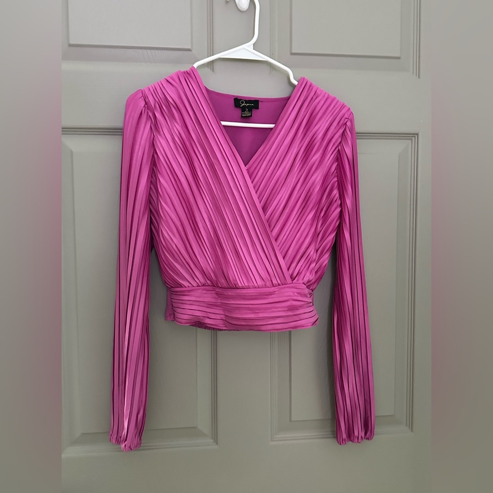 Fuchsia Pleated Wrap Crop Blouse